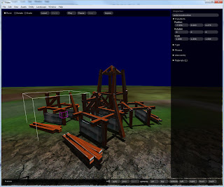 A wooden structure on the landscape in the editor, with the property panel open