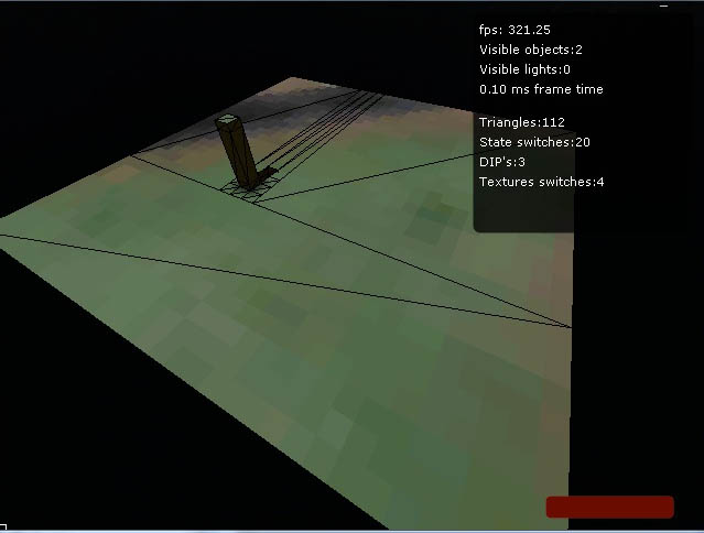 Greedy mesh with prerendered ambient lighting and its triangle wireframe; the stats show 112 triangles